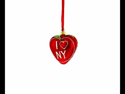 I Love New York Glass Heart Christmas Ornament