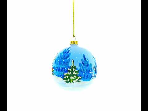 Santa's Gift List and Loyal Dog Blown Glass Ball Christmas Ornament 4 Inches