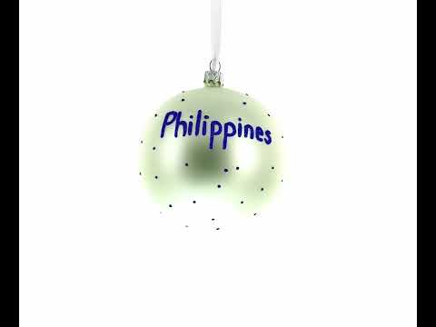 Sol y estrellas: adorno navideño con bola de vidrio soplado con bandera de Filipinas, 4 pulgadas