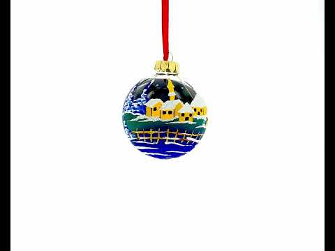 Santa's Moonlit Sleigh Ride with Reindeer Glass Ball Christmas Ornament 3.25 Inches