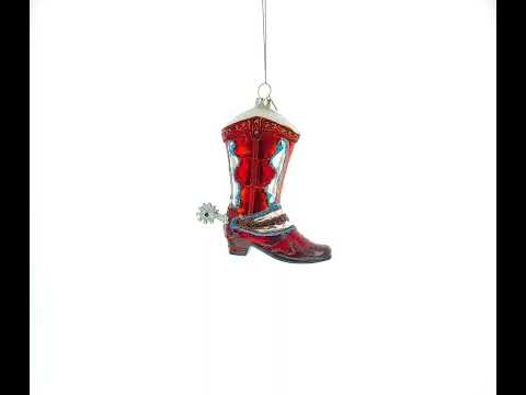 Western Cowboy Boot Blown Glass Christmas Ornament