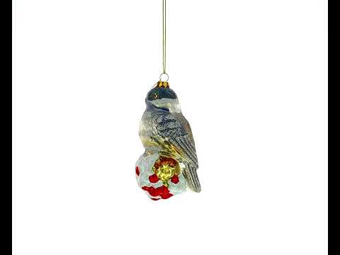 Graceful Gray Bird - Blown Glass Christmas Ornament
