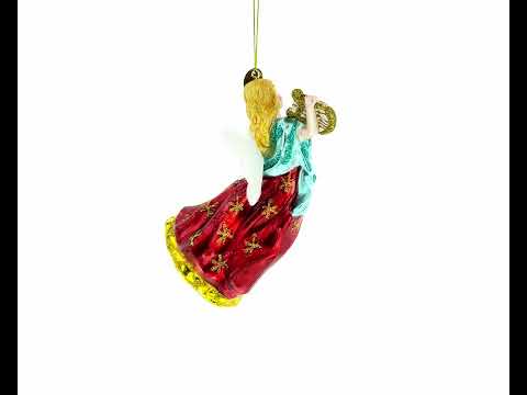 Angel Playing Music on Harp Blown Glass Christmas Ornament