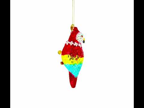 Vibrant Parrot with Drink Blown Glass Christmas Ornament