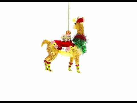 Festive Llama with Presents Blown Glass Christmas Ornament