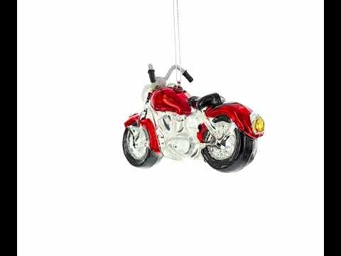 Red Motorcycle Blown Glass Christmas Ornament