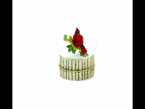 Red Cardinal on Birch Tree and Wreath Musical Water Globe