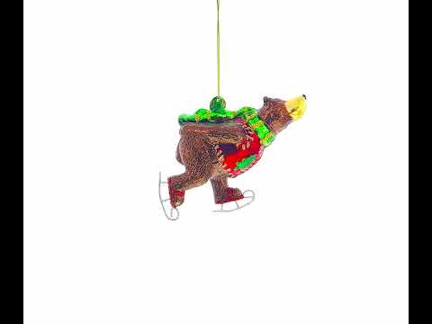 Whimsical Wintertime: Skating Bear Glass Christmas Ornament