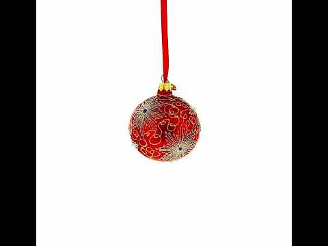 Radiant Jeweled Snowflake on Red Blown Glass Christmas Ornament 3.25 Inches