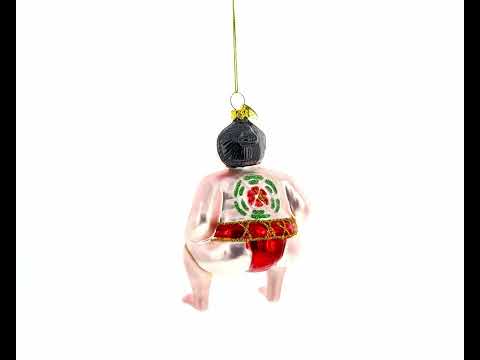 Sumo Wrestler Blown Glass Christmas Ornament