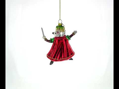 Regal Mouse King Wielding a Sword Glass Christmas Ornament