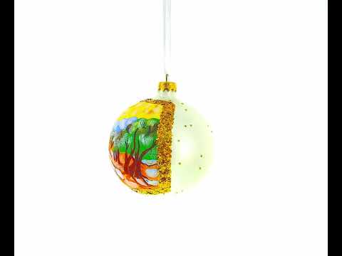 1889 'Olive Trees with Yellow Sky and Sun' by Van Gogh Blown Glass Ball Christmas Ornament 4 Inches