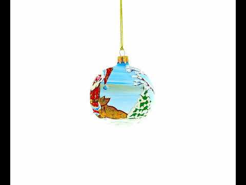 Joyful Laughing Santa with Snowman Glass Ball Christmas Ornament 3.25 Inches