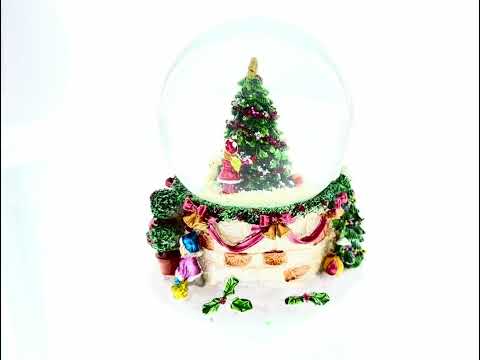 Joyful Children Adorning Christmas Tree: Musical Water Snow Globe