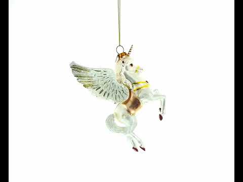 Enchanting White Unicorn Blown Glass Christmas Ornament