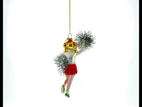 Energetic Cheerleader Blown Glass Christmas Ornament