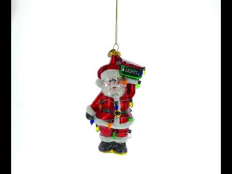 Luminous Santa with Festive Lights Glass Christmas Ornament