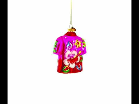 Tropical Short Sleeve Shirt with Flowers Blown Glass Christmas Ornament