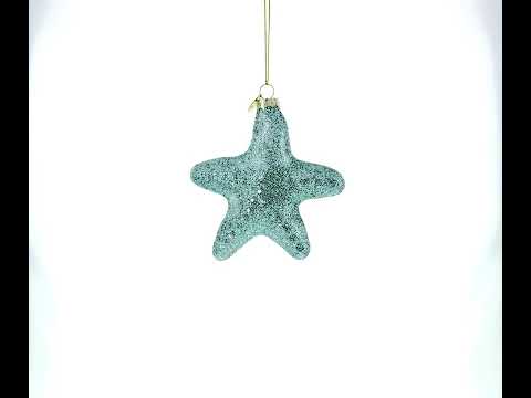 Blue Shiny Star "Piece" Blown Glass Christmas Ornament