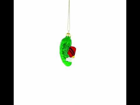 Pickle with Paddle Blown Glass Christmas Ornament