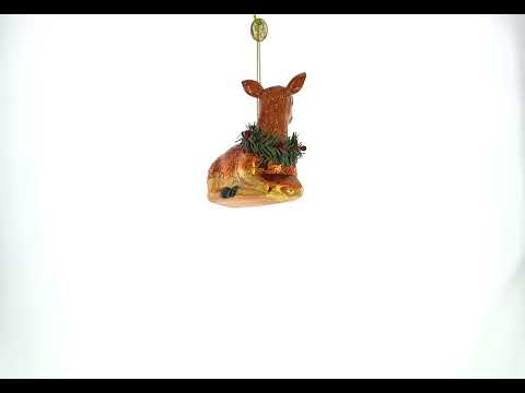 Graceful Deer Adorned with Christmas Wreath - Magnificent Blown Glass Christmas Ornament