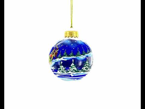 Encantadora noche de Navidad de Papá Noel con renos y regalos – Bola de cristal soplado adorno navideño de 3,25 pulgadas