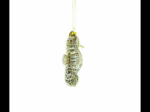 Elegant Silver Sea Horse Blown Glass Christmas Ornament