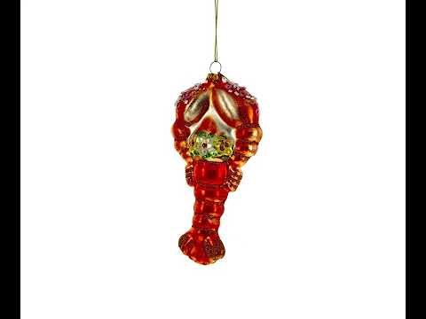 Festive Lobster with Beads Blown Glass Christmas Ornament