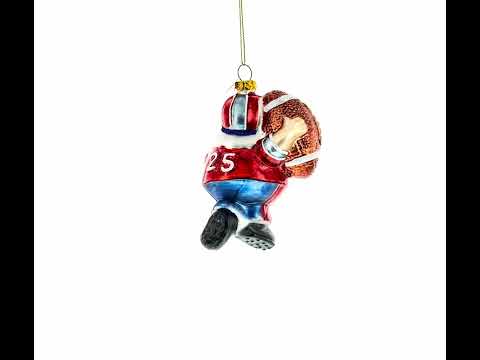 Santa the Football Player Blown Glass Christmas Ornament