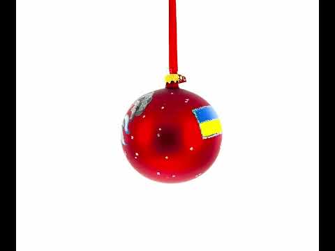 Bola de cristal ucraniana Tryzub adorno navideño de 4 pulgadas