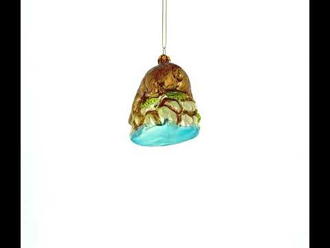 Wild Bear Catching Salmon Blown Glass Christmas Ornament