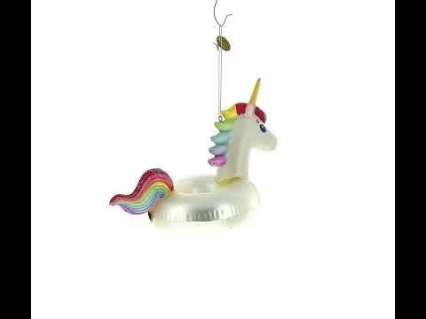 Whimsical Unicorn Floatie Blown Glass Christmas Ornament