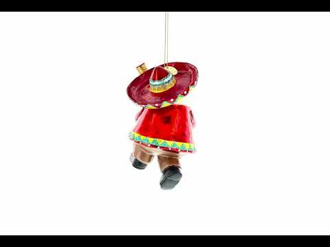 Mexican Santa with Tequila Bottle Blown Glass Christmas Ornament