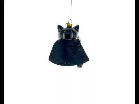 Flying Super Dog in Black Costume - Blown Glass Christmas Ornament