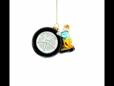 Skilled Tire Repair Mechanic Blown Glass Christmas Ornament