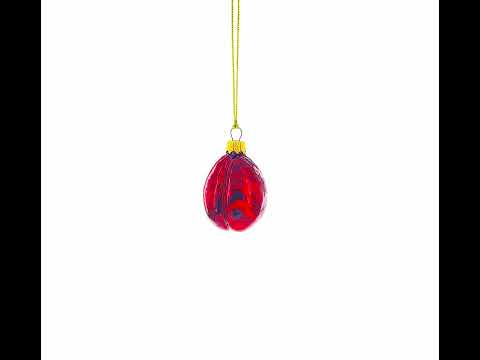 Plum with Shiny Leaf Mini Glass Christmas Ornament