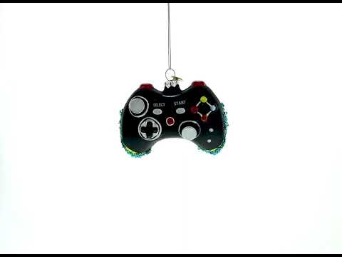 Sleek Black Video Game Controller Glass Christmas Ornament