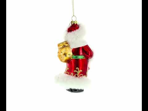 Santa in Fur Coat Blown Glass Christmas Ornament