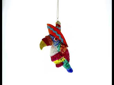 Tropical Toucan in a Sombrero Hat Glass Christmas Ornament