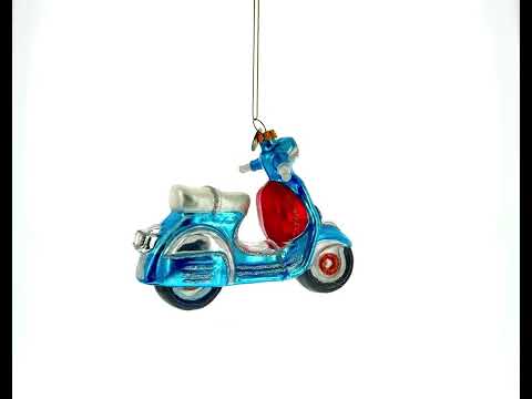 Blue Retro Scooter Blown Glass Christmas Ornament