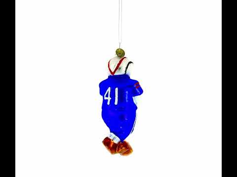 Snowman Playing Football Blown Glass Christmas Ornament