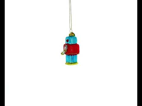 Quirky Square-Headed Robot Blown Glass Christmas Ornament