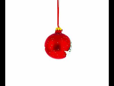 Vibrant Village Scene on Red Glass Ball Christmas Ornament 3.25 Inches