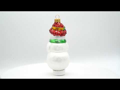 Adorno navideño de cristal en miniatura con forma de muñeco de nieve y bufanda verde