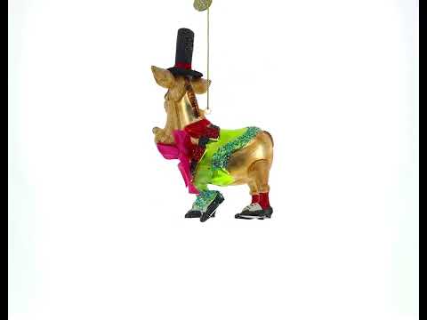 Festive Donkey: Donkey in Whimsical Costume - Blown Glass Christmas Ornament