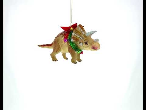 Prehistoric Dinosaur in Wreath Glass Christmas Ornament