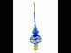 White Dial Clock on Blue and Gold Blown Glass Christmas Tree Topper 11 Inches