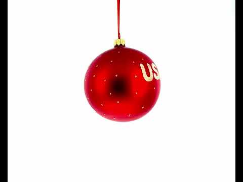 Flag of United States of America on Red Glass Ball Christmas Ornament 4 Inches