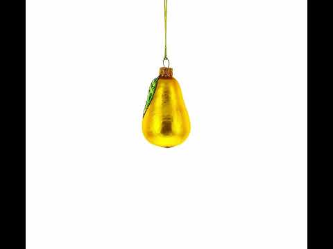 Pear with Shiny Leaf Mini Glass Christmas Ornament