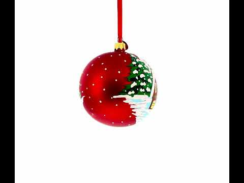 Rooster in the Winter Village Blown Glass Ball Christmas Ornament 4 Inches